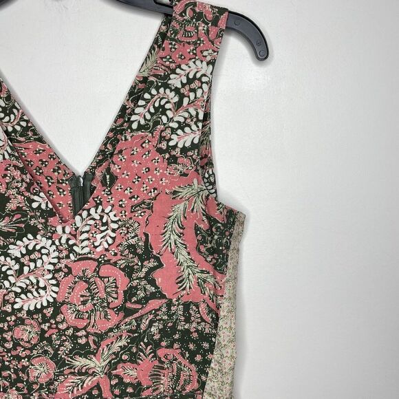 WARM Jumpsuit Womens Medium Floral V-Neck Sleeveless Green Pink Wide Leg Pockets - Picture 4 of 11